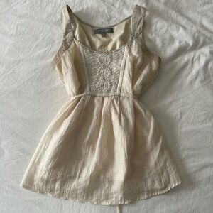 Embroidered Silk Babydoll Empire Waist Back Tie Sleeveless Top